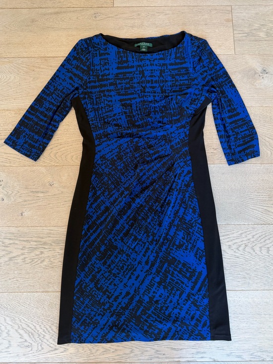 Lauren Ralph Lauren Dresses & Skirts - Lauren Ralph Lauren Blue Black Ruched Sheath Dress Petite 12